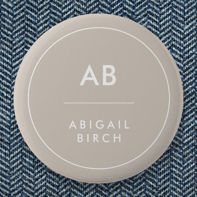 Monogram Modern Minimalist Natural Taupe 6 Cm Round Badge (Creator Uploaded)