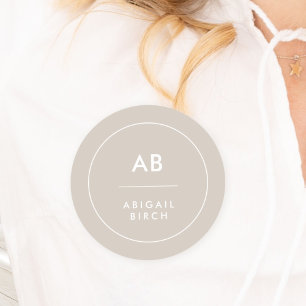 Monogram Modern Minimalist Natural Taupe Name Tag