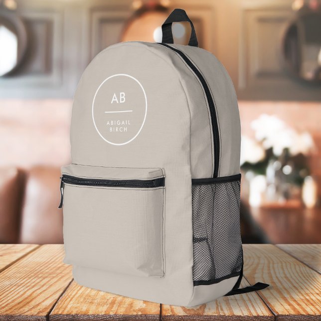 Monogram Modern Minimalist Natural Taupe Printed Backpack (Creator Uploaded)