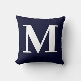 Monogram Modern Minimalist Navy White Cushion