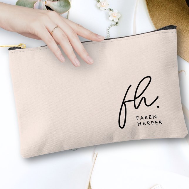 Monogram Modern Minimalist Script Blush Pink Accessory Pouch (Creator Uploaded)