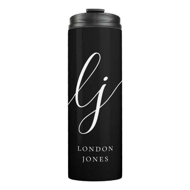 Monogram Modern Minimalist Script Calligraphy Thermal Tumbler (Front)