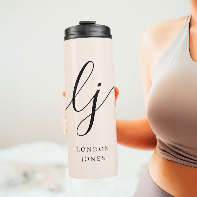 Monogram Modern Minimalist Script Calligraphy Thermal Tumbler (Creator Uploaded)