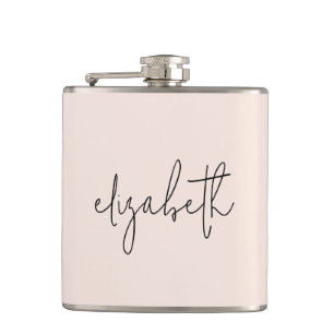 Monogram Modern Minimalist Stylish Blush Pink Hip Flask