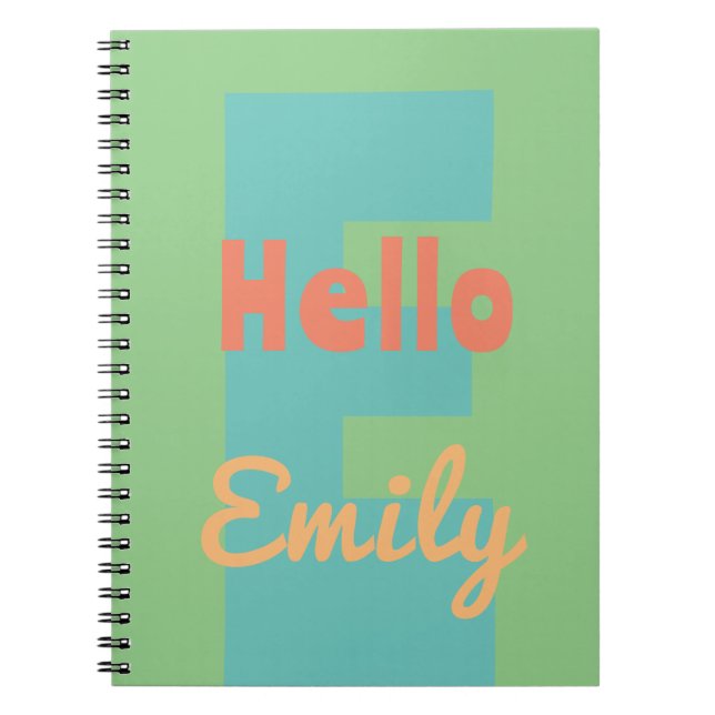 monogram modern mint coral pink peach notebook (Front)