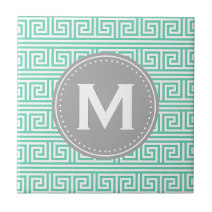 Monogram Modern Mint Greek Key Pattern Tile