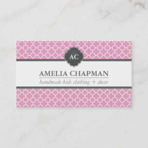 MONOGRAM modern morrocan pattern pretty pink grey Business Card