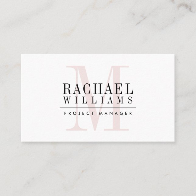 MONOGRAM modern name simple elegant pink black Business Card (Front)
