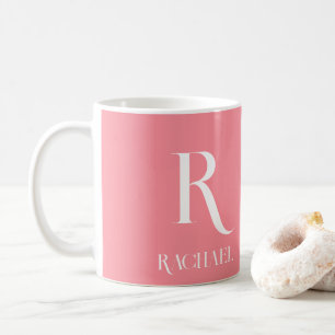 Monogram Modern Name Stylish Pink Coffee Mug