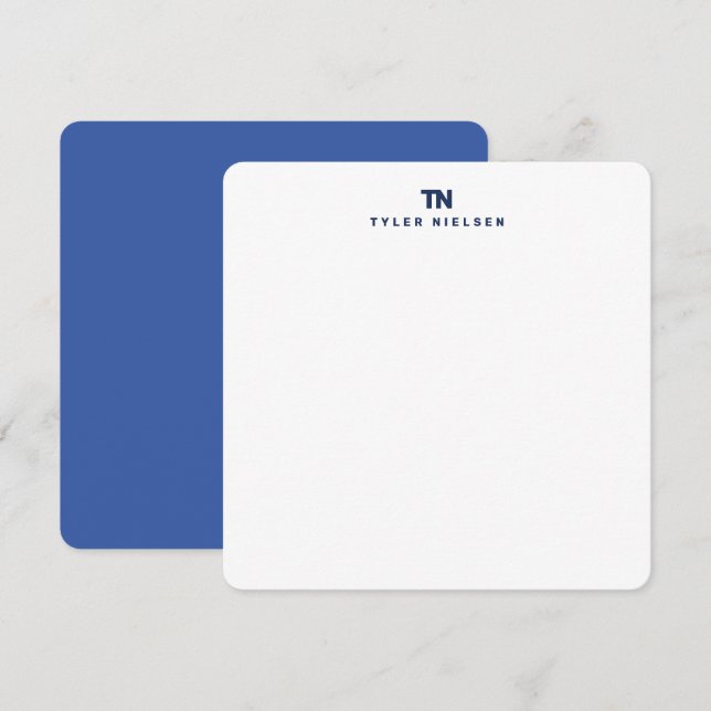Monogram Modern Navy Blue Typography Card (Front/Back)