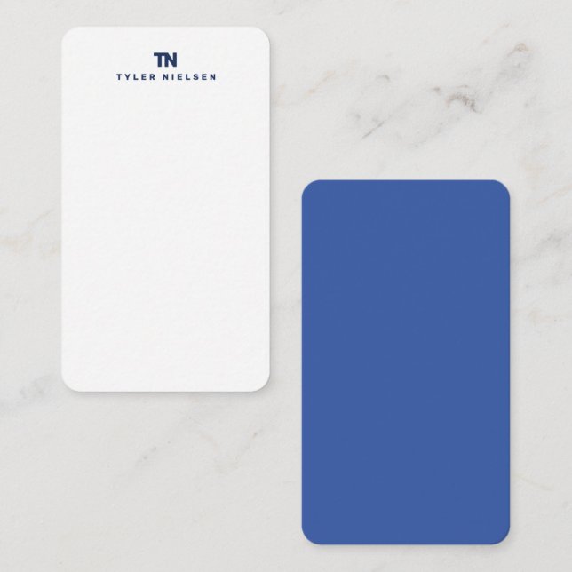 Monogram Modern Navy Blue Typography Card (Front/Back)