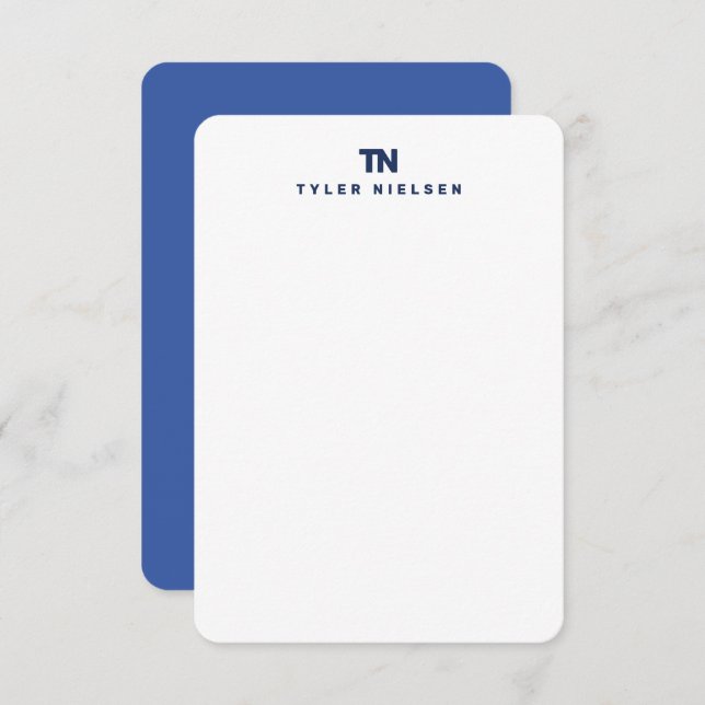 Monogram Modern Navy Blue Typography Card (Front/Back)