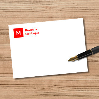 Monogram Modern Neon Red Personalized Script Card