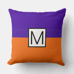 Monogram Modern Orange and Purple Elegant Cushion