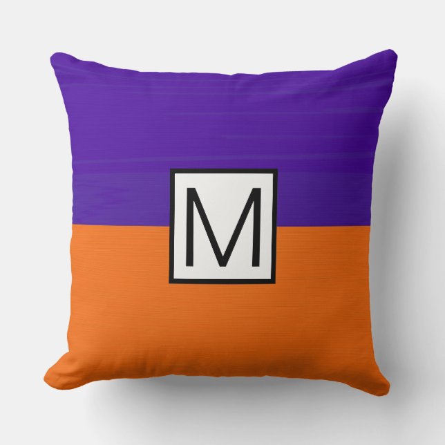 Monogram Modern Orange and Purple Elegant Cushion (Front)