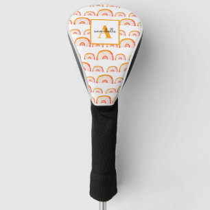 Monogram Modern Orange Watercolor Rainbow Golf Head Cover