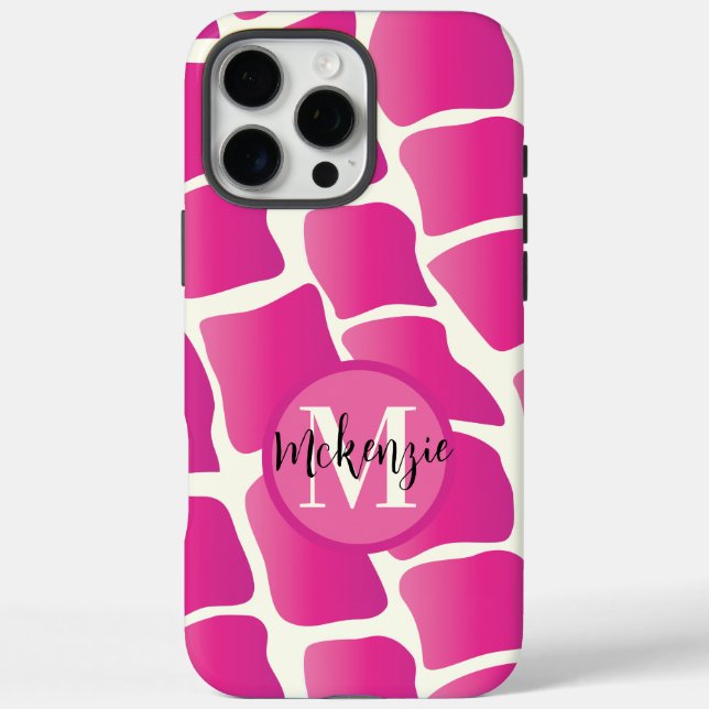 Monogram Modern Pink and Ivory Giraffe Pattern Case-Mate iPhone Case (Back)