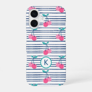 Monogram Modern Pink Cherry Preppy Girly iPhone 16 Case