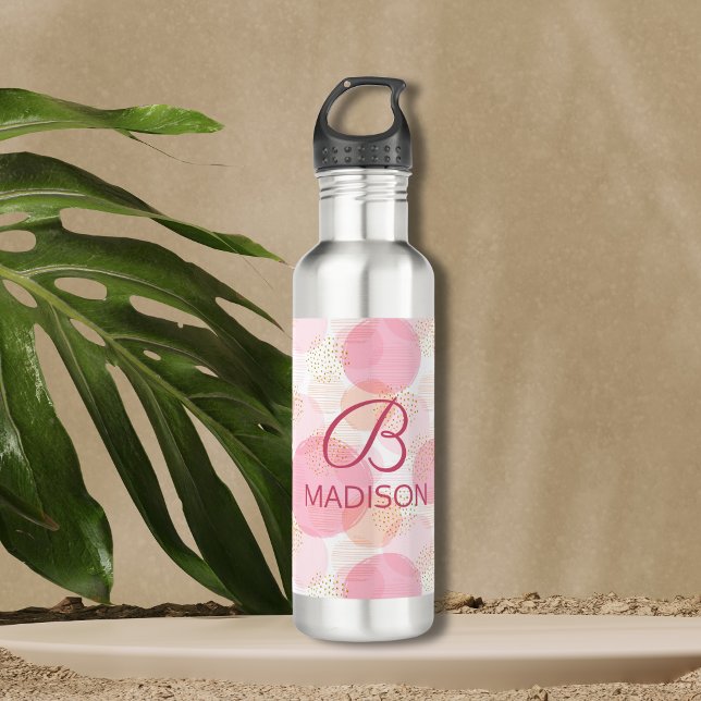 Monogram Modern Pink Girly Glitter Personalised 710 Ml Water Bottle (Creator Uploaded)