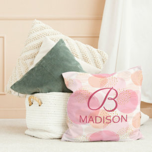 Monogram Modern Pink Girly Glitter Personalised Cushion