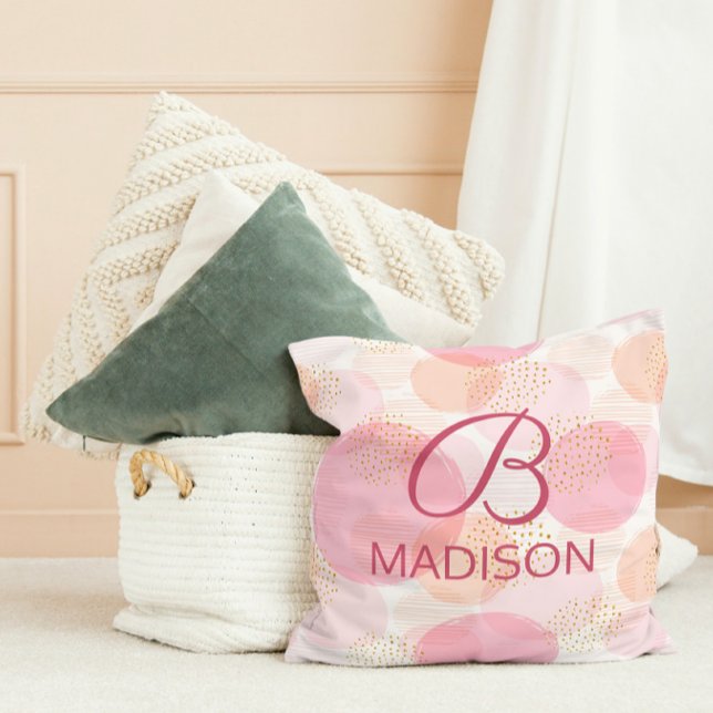 Monogram Modern Pink Girly Glitter Personalised Cushion (Creator Uploaded)