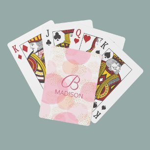 Monogram Modern Pink Girly Glitter Personalised Playing Cards