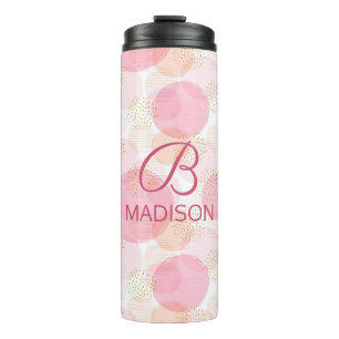 Monogram Modern Pink Girly Glitter Personalised Thermal Tumbler