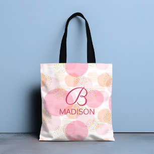 Monogram Modern Pink Girly Glitter Personalised Tote Bag