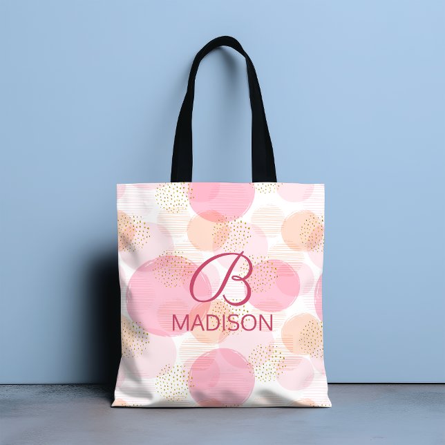 Monogram Modern Pink Girly Glitter Personalised Tote Bag (Creator Uploaded)