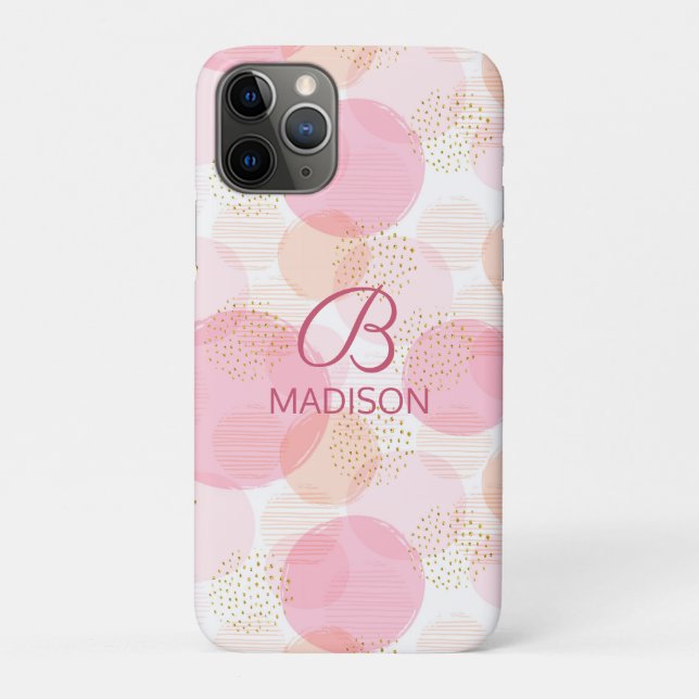 Monogram Modern Pink Girly Glitter Personalized Case-Mate iPhone Case (Back)