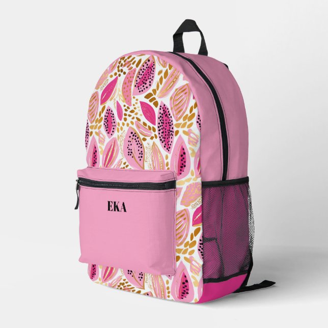 Monogram Modern Pink Gold Cute Girls School Printed Backpack (Back Corner Right)