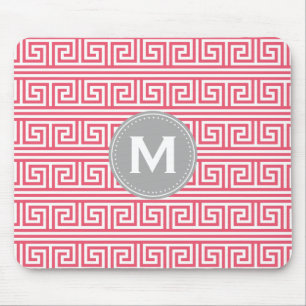 Monogram Modern Pink Greek Key Pattern Mouse Mat