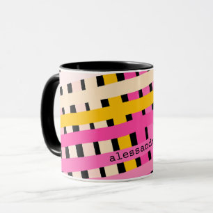 Monogram Modern Pink Yellow Black Plaid Check Cute Mug