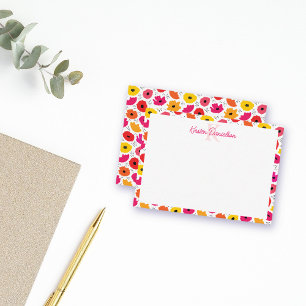 Monogram Modern Poppy Floral Pattern Script Name  Card