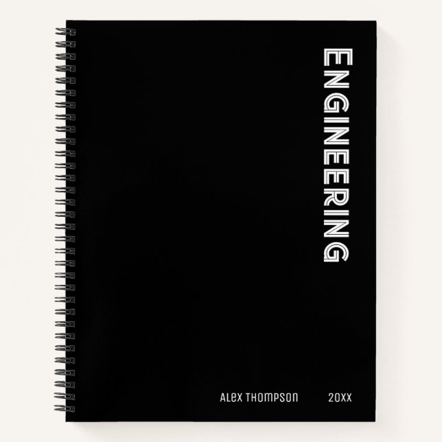 Monogram modern professional Engineering black Notebook (Front)