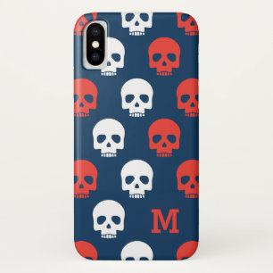Monogram. Modern Red and White Skulls. iPhone X Case
