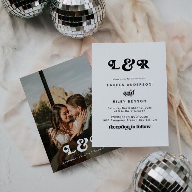 Monogram Modern Retro 70's Wedding Invitation (Creator Uploaded)