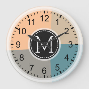 Monogram Modern Retro Colors Geometric #2 Large Clock