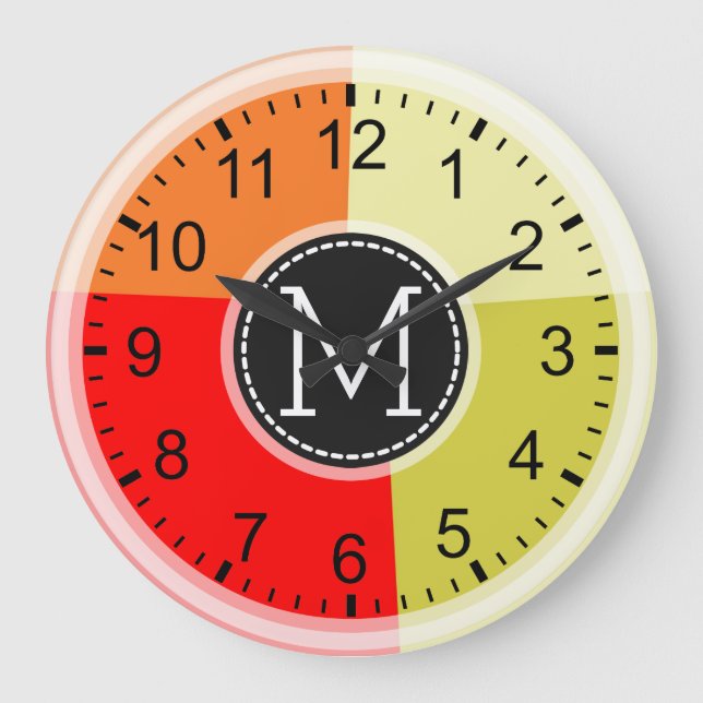 Monogram Modern Retro Colors Geometric #3 Large Clock (Front)
