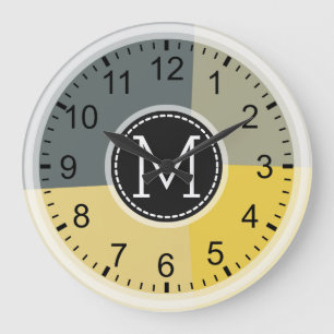 Monogram Modern Retro Colors Geometric #5 Large Clock