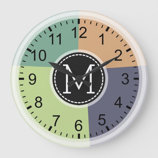 Monogram Modern Retro Colours Geometric #4 Large Clock (Front)