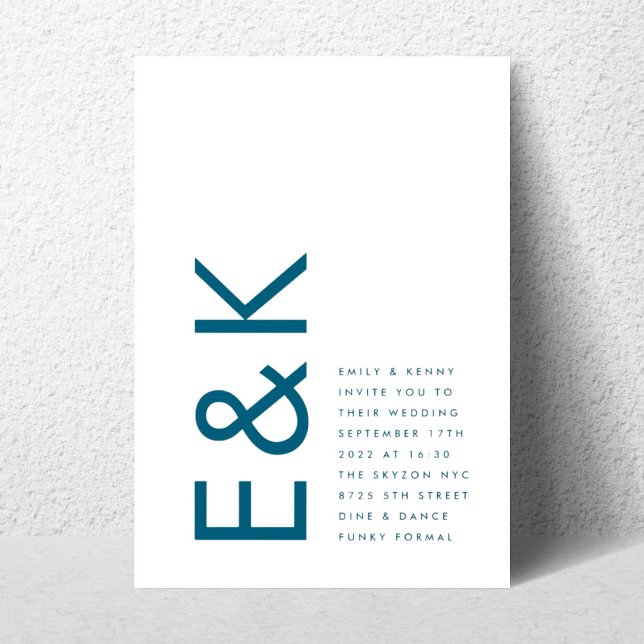 Monogram Modern Royal Blue Simple Wedding Invitation (Creator Uploaded)