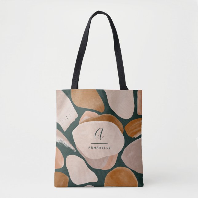 Monogram modern rust green abstract stylish chic tote bag (Front)
