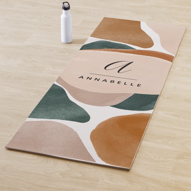 Monogram modern rust green abstract stylish yoga mat (In Situ)