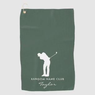 Monogram Modern Sage Green Club Name Personalised Golf Towel