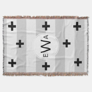 Monogram - Modern Scandinavian Style Grey Stripes Throw Blanket