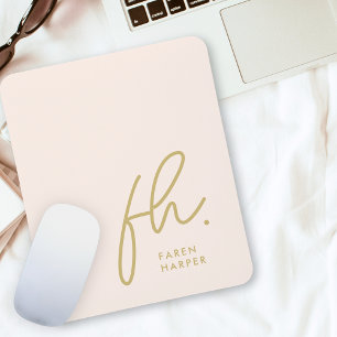 Monogram Modern Script Blush Pink Gold Initials Mouse Mat