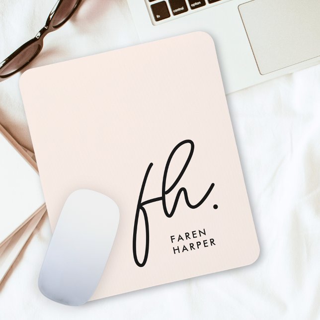 Monogram Modern Script Blush Pink Initials Mouse Mat (Creator Uploaded)