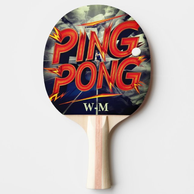 monogram modern script colour cute ping pong paddle (Front)