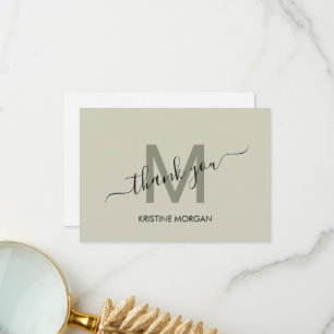 Monogram modern script thank you card